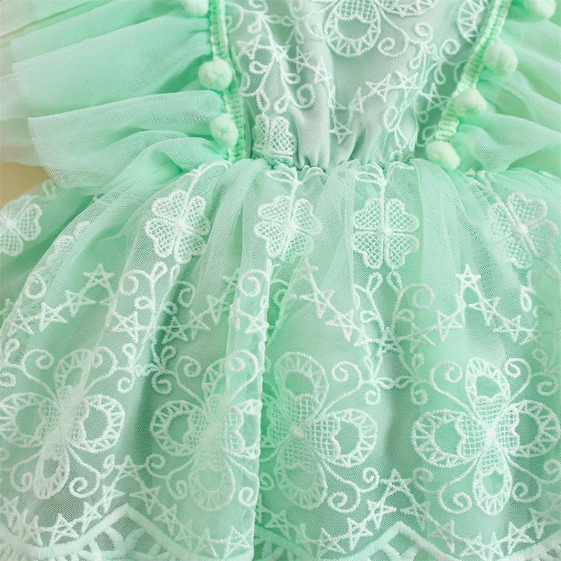 KMK - Mint Ruffle Sleeveless Lace Romper Dress with Headband Set