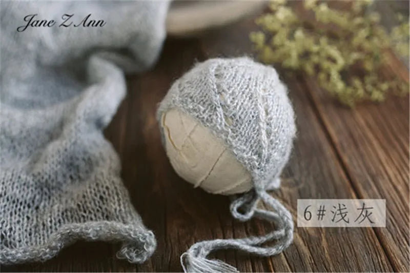 KMK - Mohair Wool Handmade Knitted Bonnet + Wrap Set