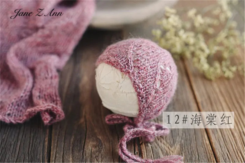 KMK - Mohair Wool Handmade Knitted Bonnet + Wrap Set