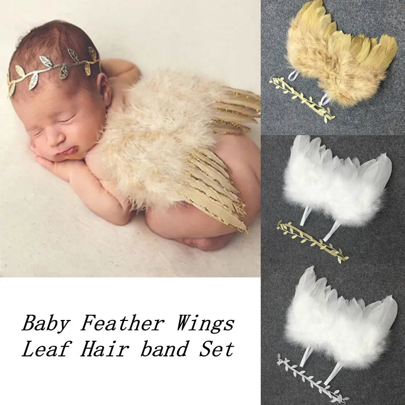 KMK - Newborn Feather Wings and Leaf Hair Band set