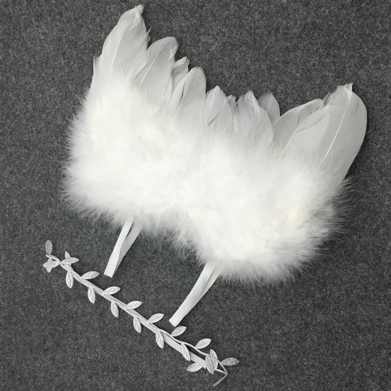 KMK - Newborn Feather Wings and Leaf Hair Band set