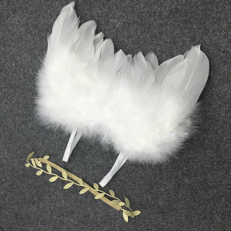 KMK - Newborn Feather Wings and Leaf Hair Band set