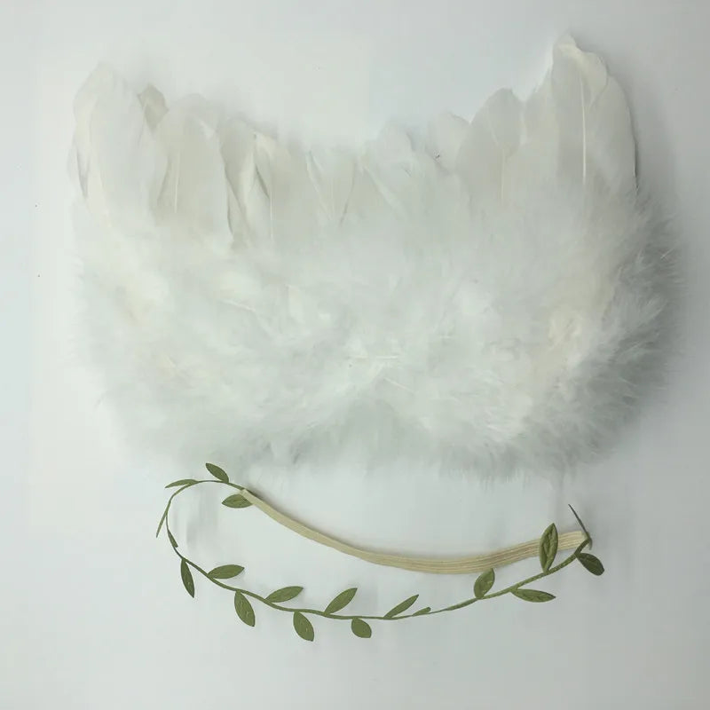 KMK - Newborn Feather Wings and Leaf Hair Band set