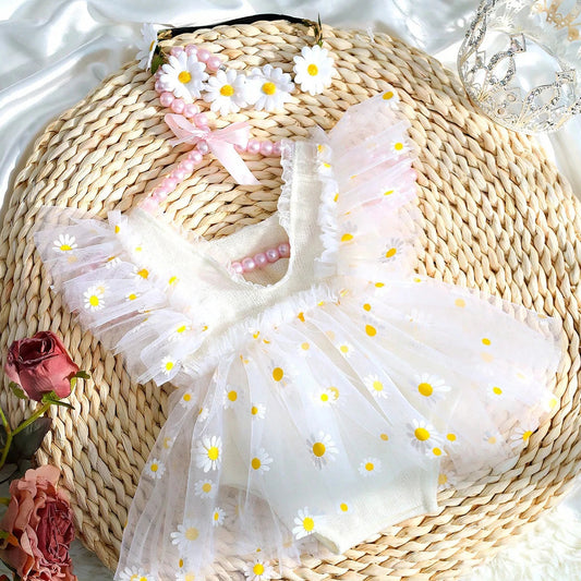 KMK - Newborn Floral Mesh Romper + Headband