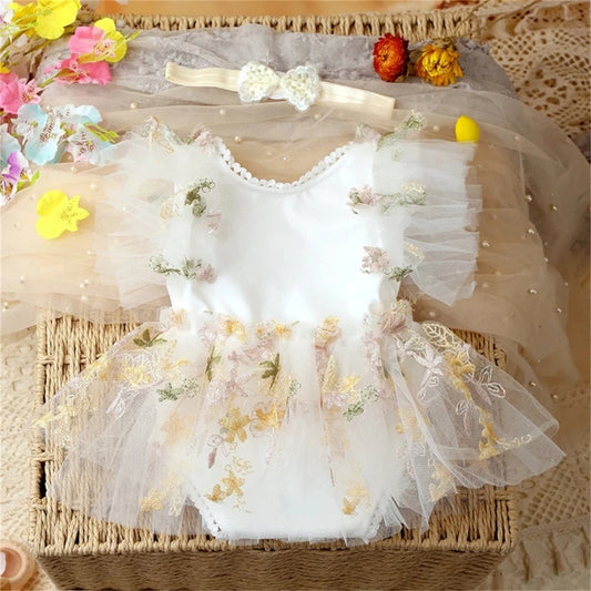 KMK - Newborn Floral tulle romper