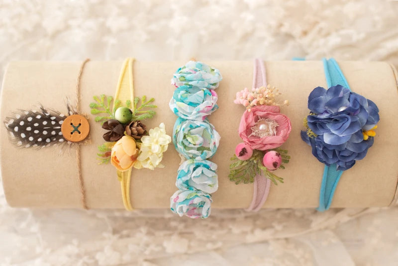 KMK - Newborn Handmade Floral Headbands 5pcs Set