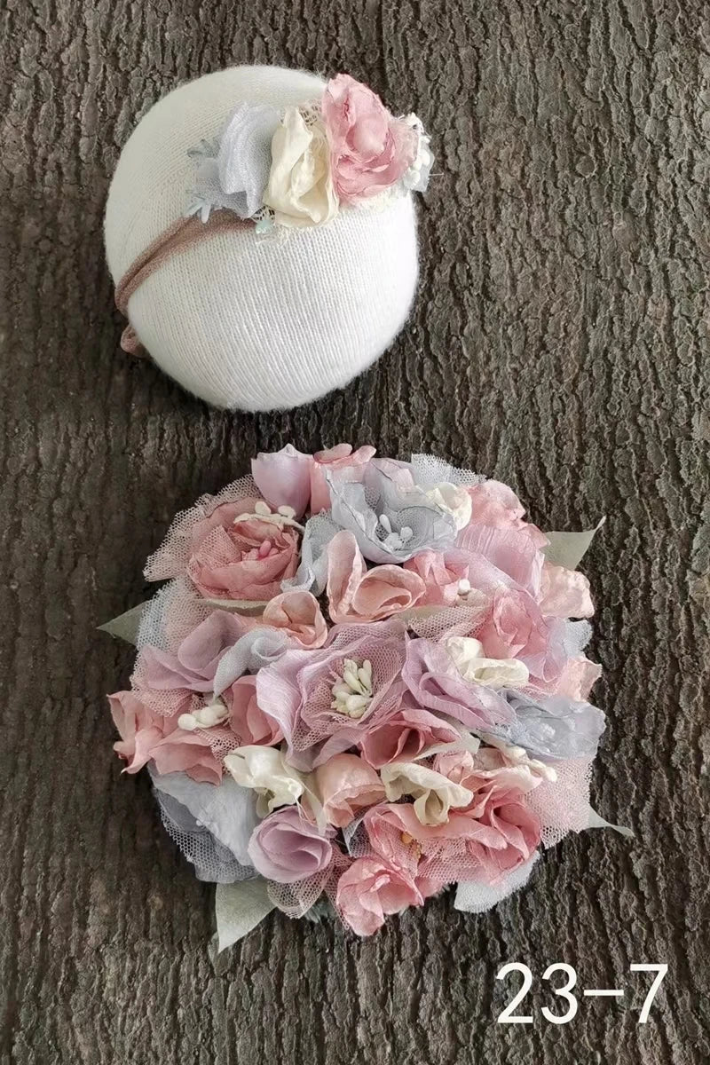 KMK - Newborn Headband + flower cover set