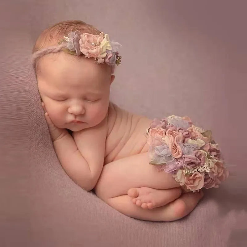 KMK - Newborn Headband + flower cover set