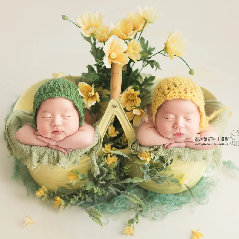 KMK - Newborn Iron Twins Flower Bucket Photo Prop