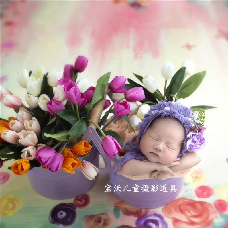 KMK - Newborn Iron Twins Flower Bucket Photo Prop