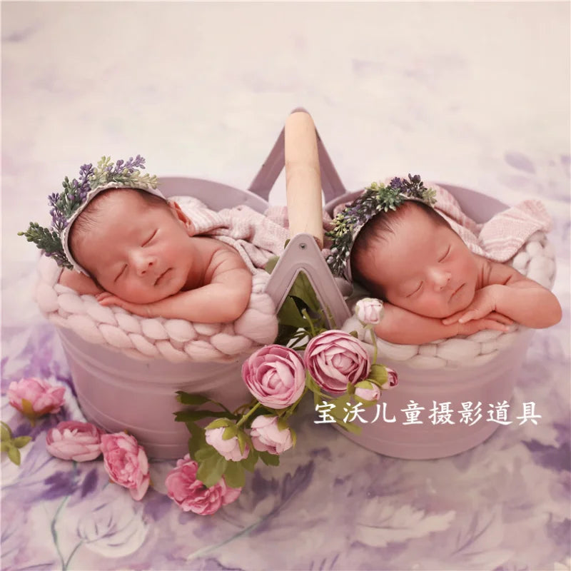 KMK - Newborn Iron Twins Flower Bucket Photo Prop