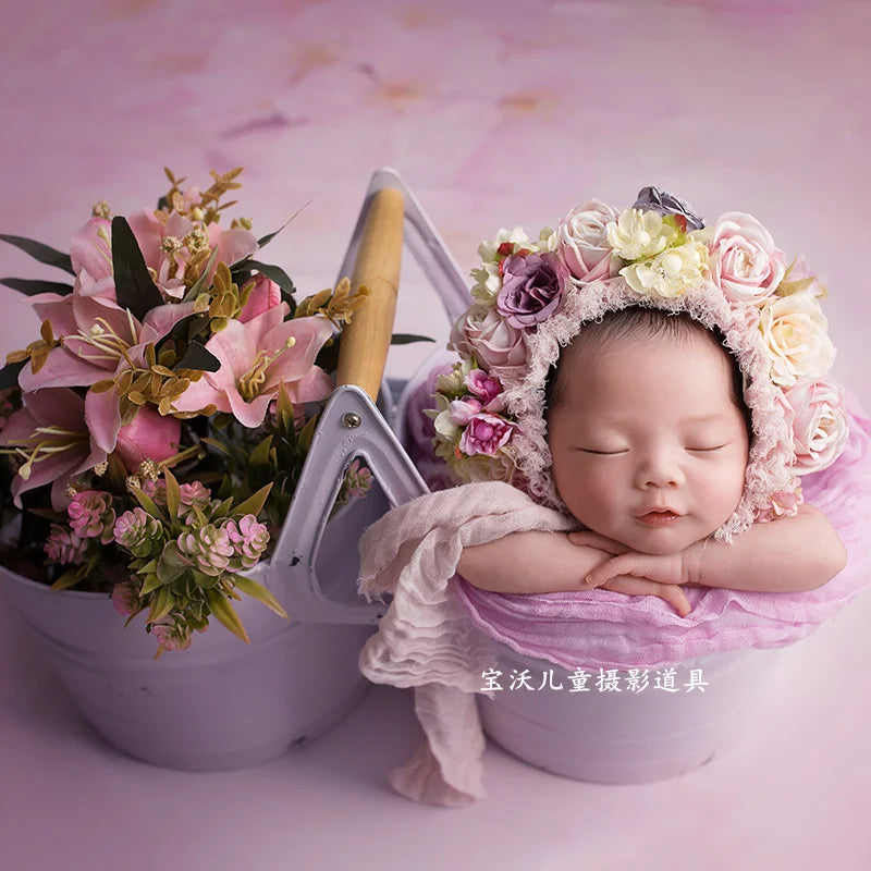 KMK - Newborn Iron Twins Flower Bucket Photo Prop