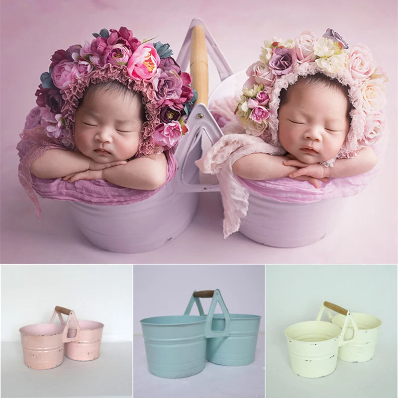 KMK - Newborn Iron Twins Flower Bucket Photo Prop