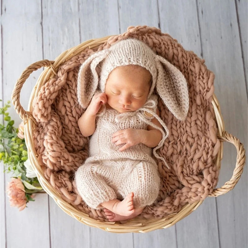 KMK - Newborn Knitted Romper+Bonnet Outfit