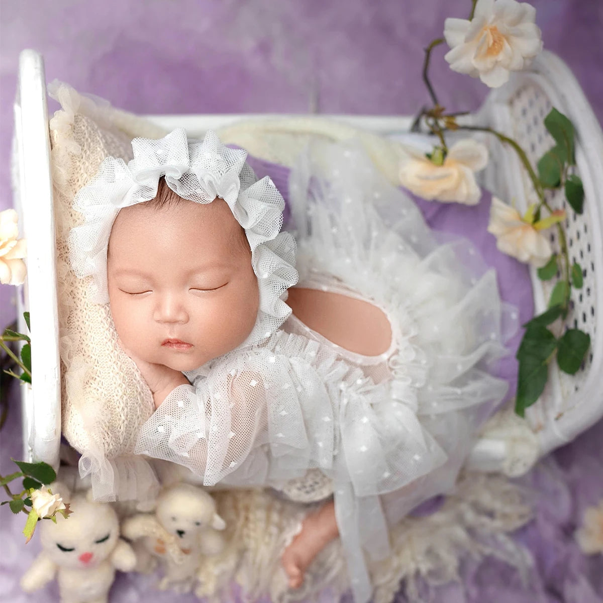 KMK - Newborn Lace Romper + Bonnet