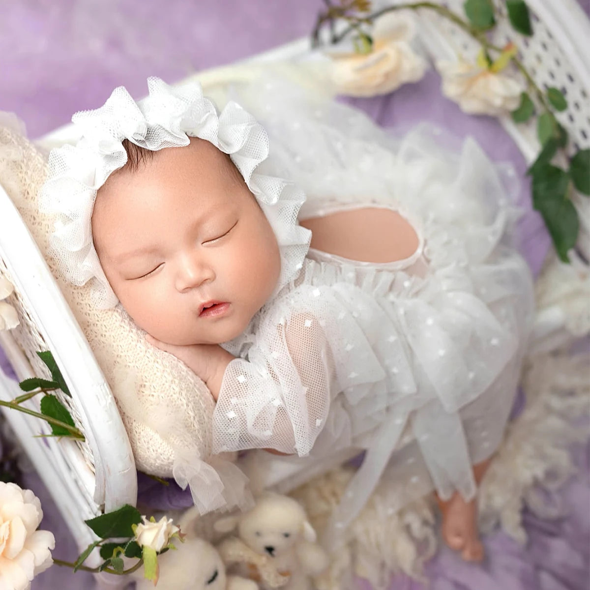 KMK - Newborn Lace Romper + Bonnet