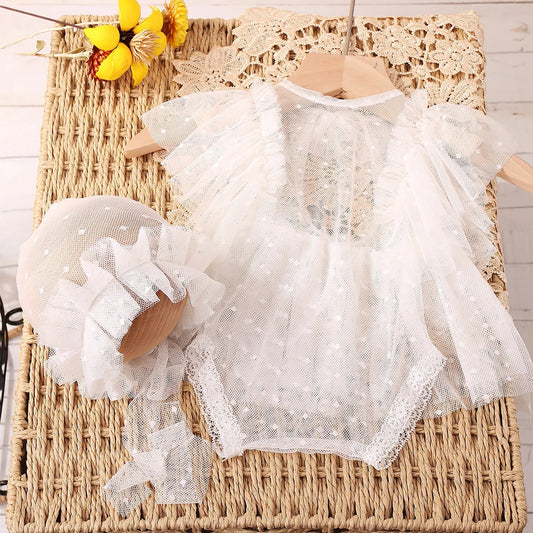 KMK - Newborn Lace Romper + Bonnet