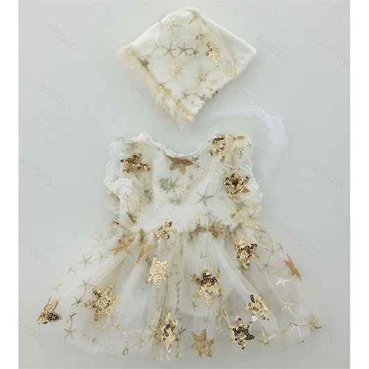 KMK - Newborn Lace Star Dress + Bonnet