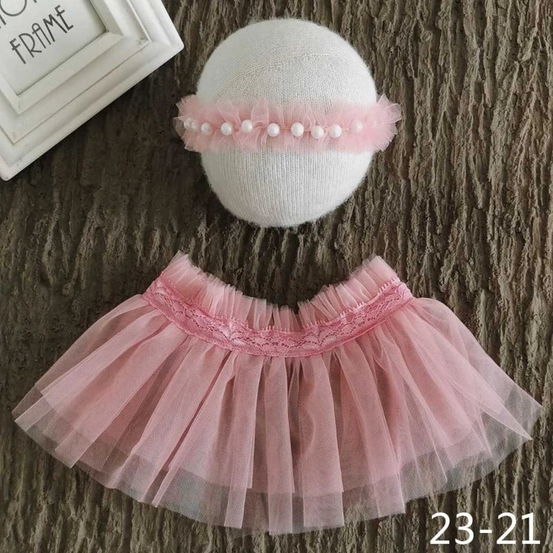 KMK - Newborn Pearl Headband + Lace Skirt Set