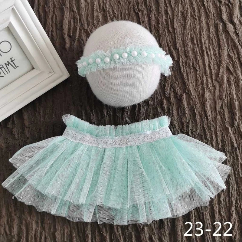 KMK - Newborn Pearl Headband + Lace Skirt Set