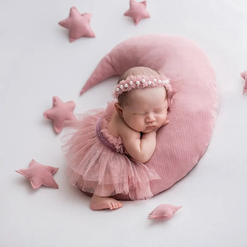 KMK - Newborn Pearl Headband + Lace Skirt Set