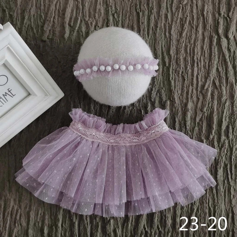 KMK - Newborn Pearl Headband + Lace Skirt Set