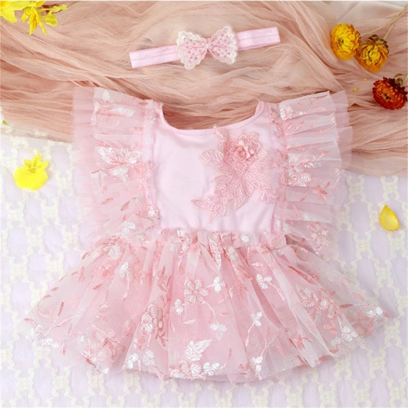 KMK - Newborn Pink lace Romper