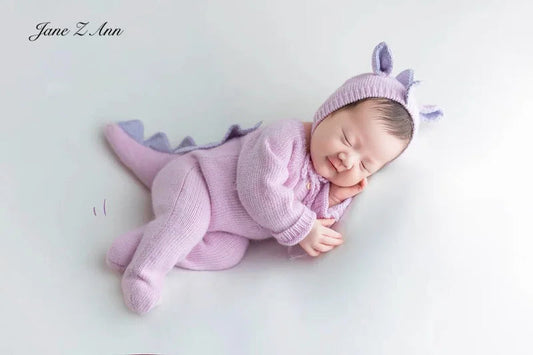 KMK - Newborn Purple Dragon Knitted Romper + Hat