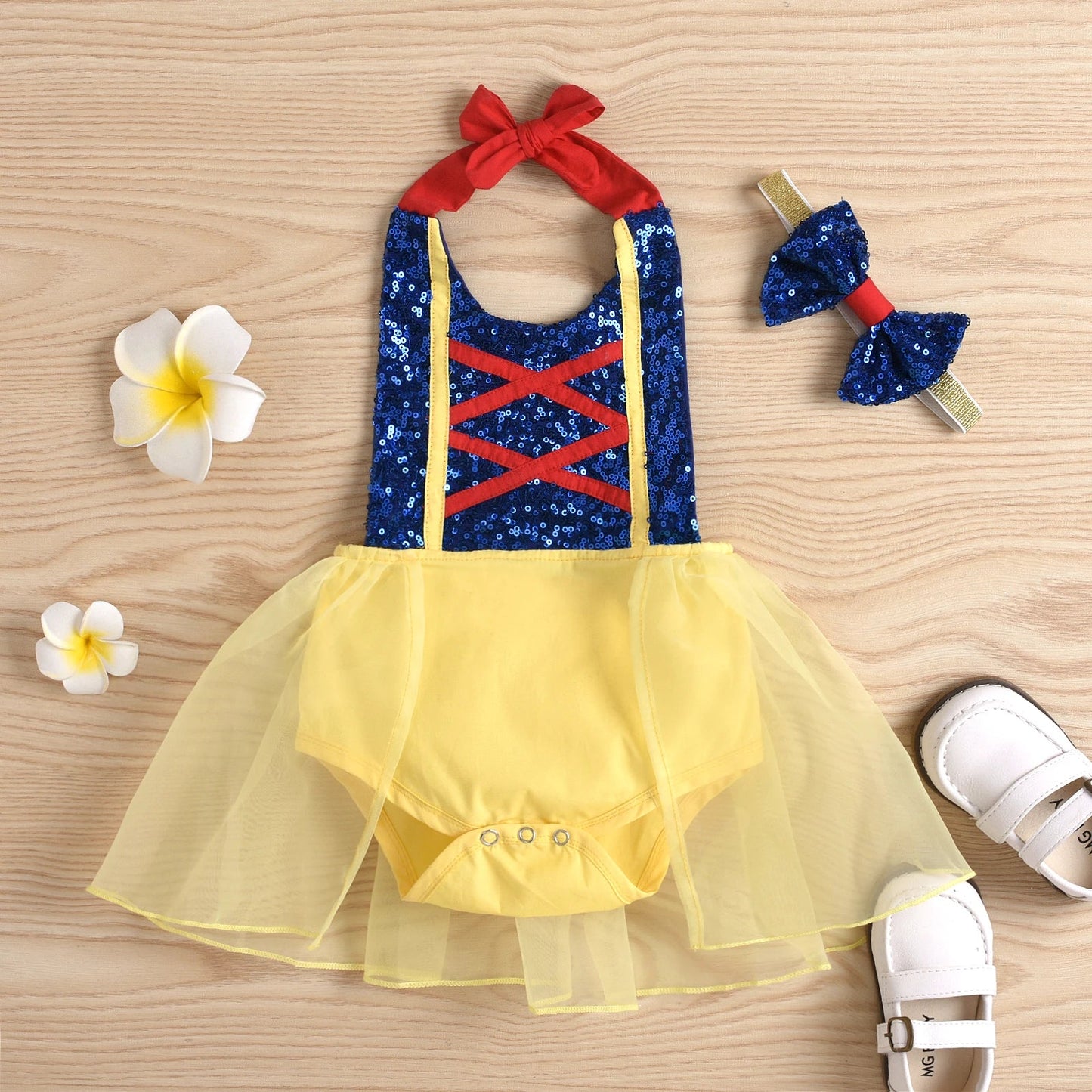 KMK - Newborn Snow White Sequin Romper Set