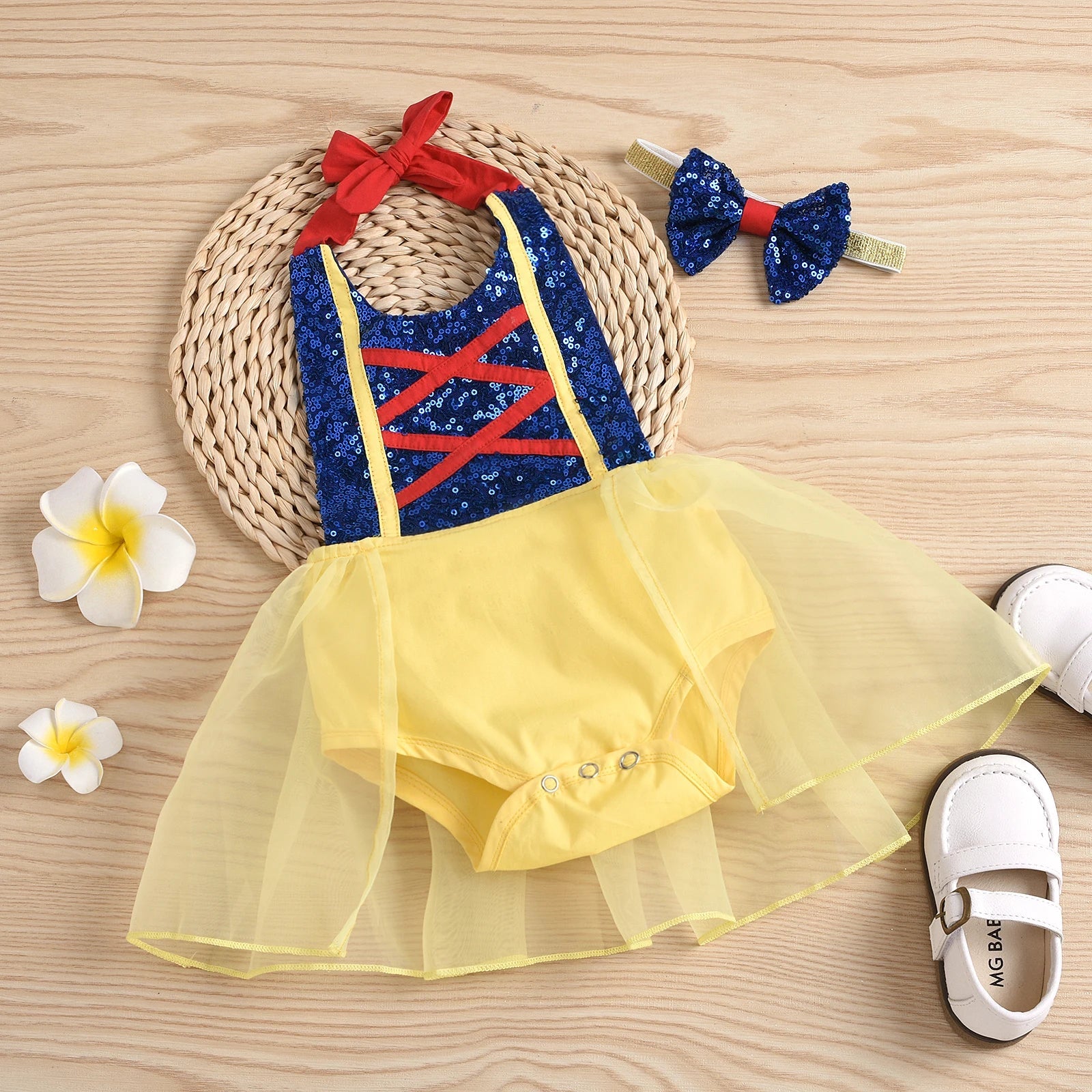 KMK - Newborn Snow White Sequin Romper Set