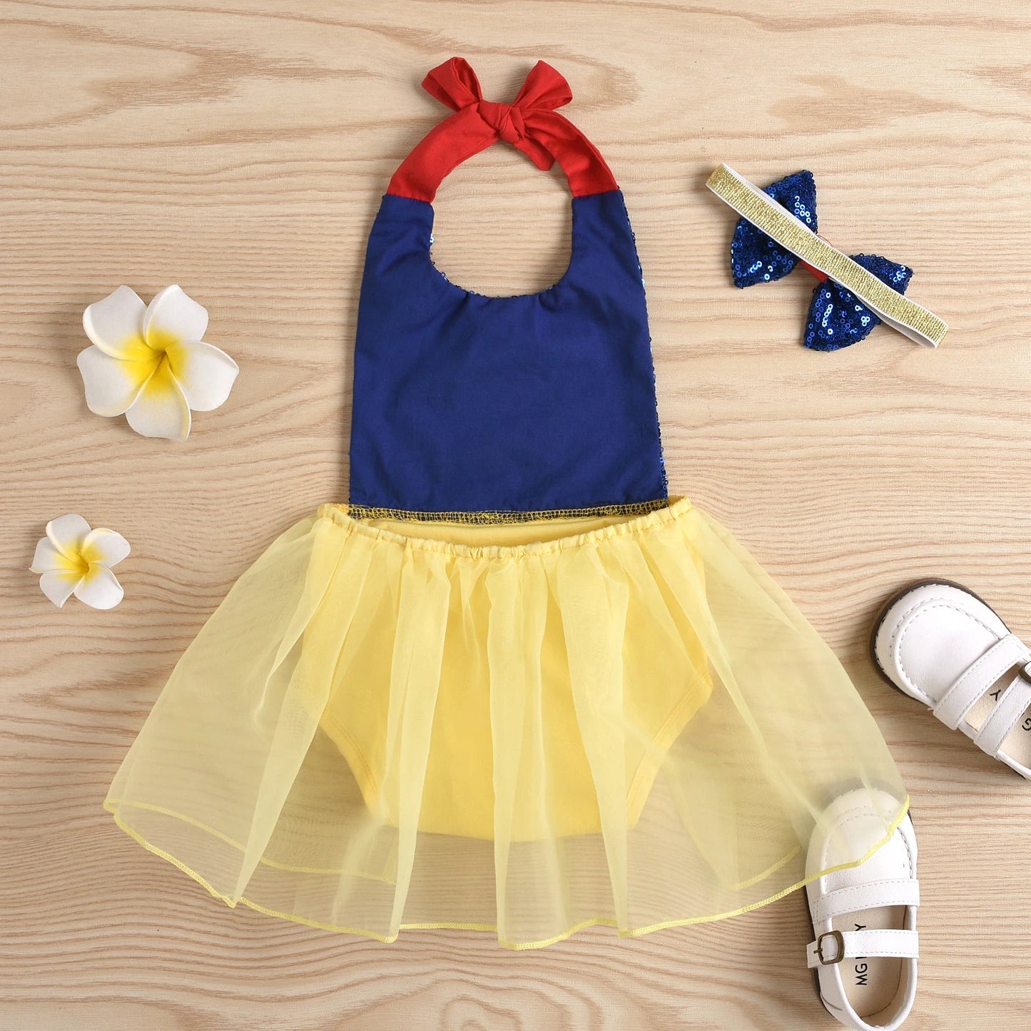 KMK - Newborn Snow White Sequin Romper Set