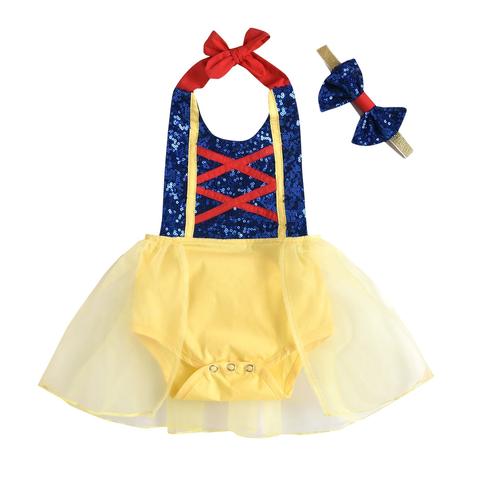 KMK - Newborn Snow White Sequin Romper Set