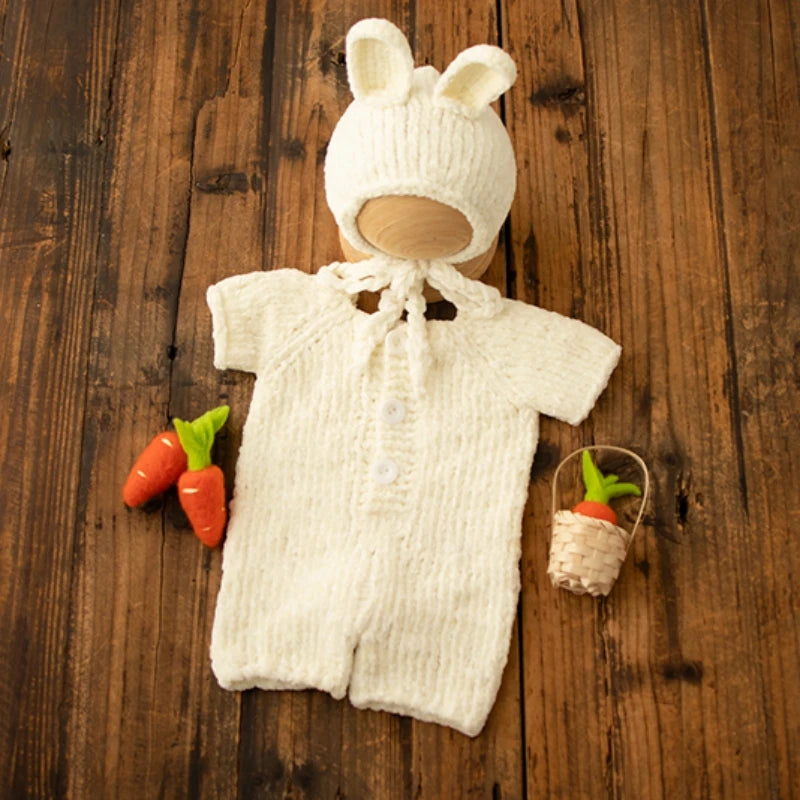 KMK - Newborn Soft Knitted Rabbit Romper + Hat Set