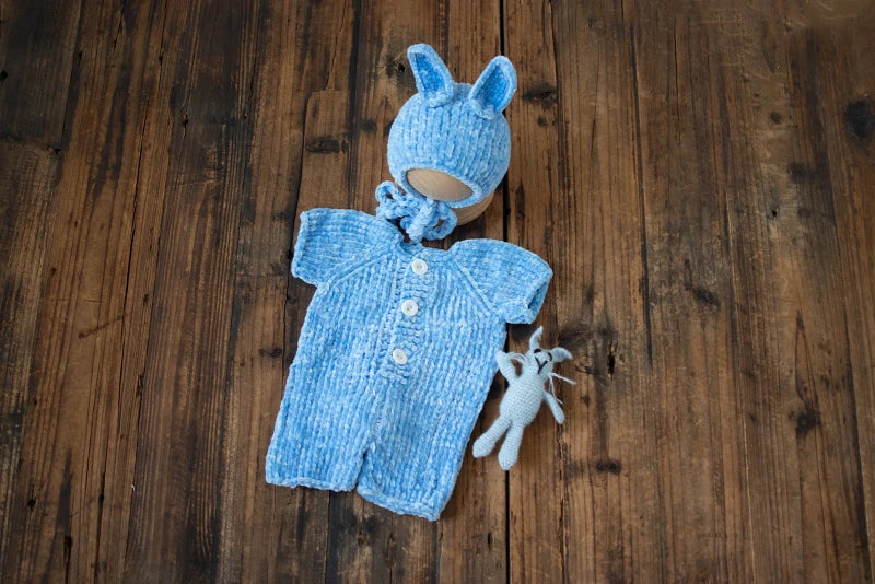 KMK - Newborn Soft Knitted Rabbit Romper + Hat Set