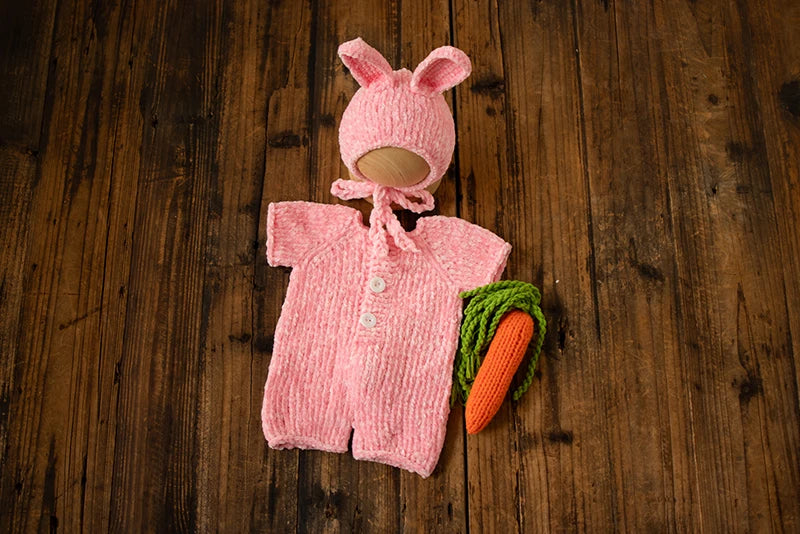 KMK - Newborn Soft Knitted Rabbit Romper + Hat Set