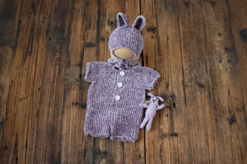 KMK - Newborn Soft Knitted Rabbit Romper + Hat Set