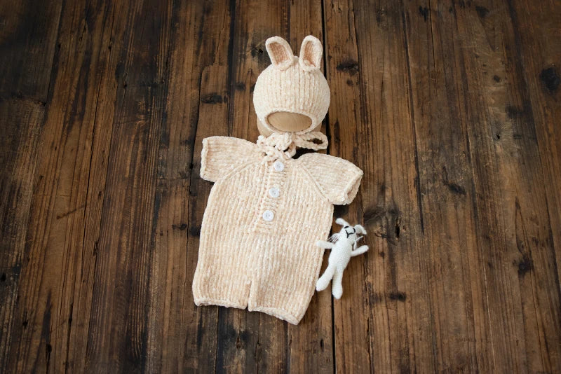 KMK - Newborn Soft Knitted Rabbit Romper + Hat Set