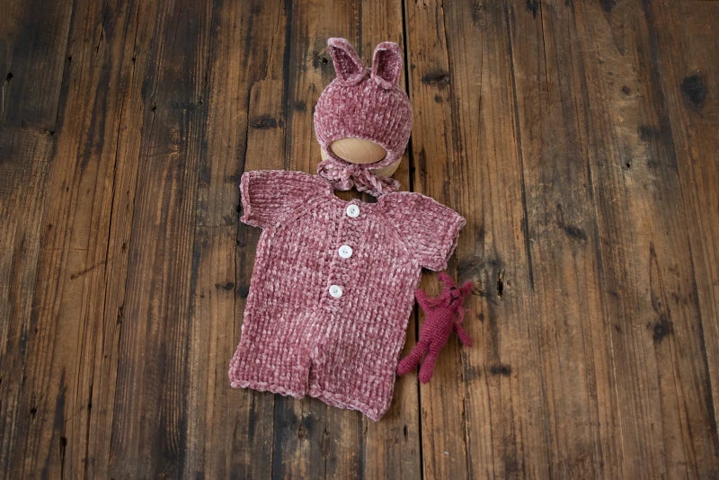 KMK - Newborn Soft Knitted Rabbit Romper + Hat Set