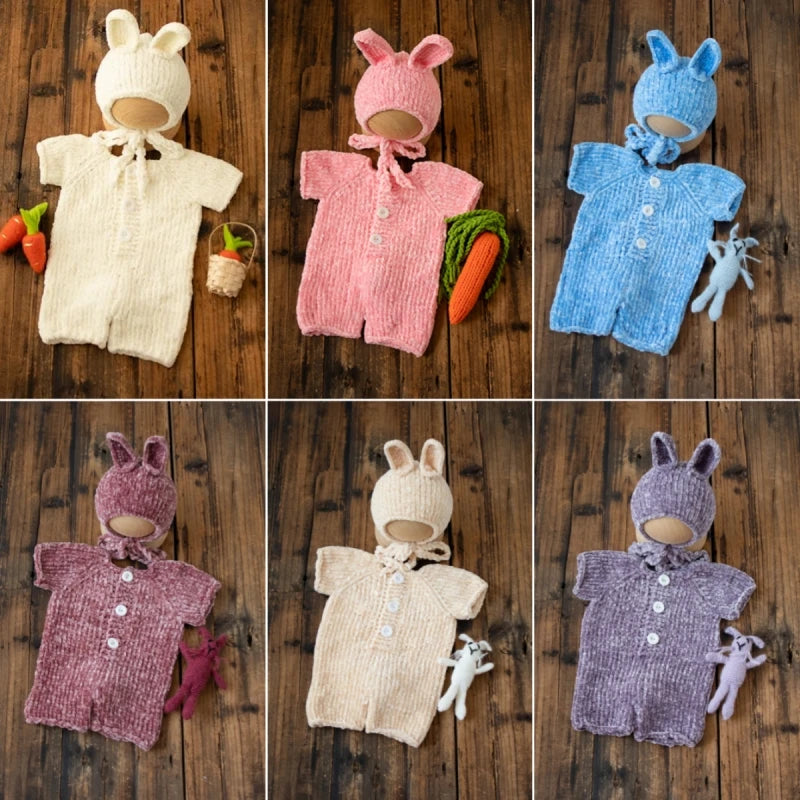 KMK - Newborn Soft Knitted Rabbit Romper + Hat Set