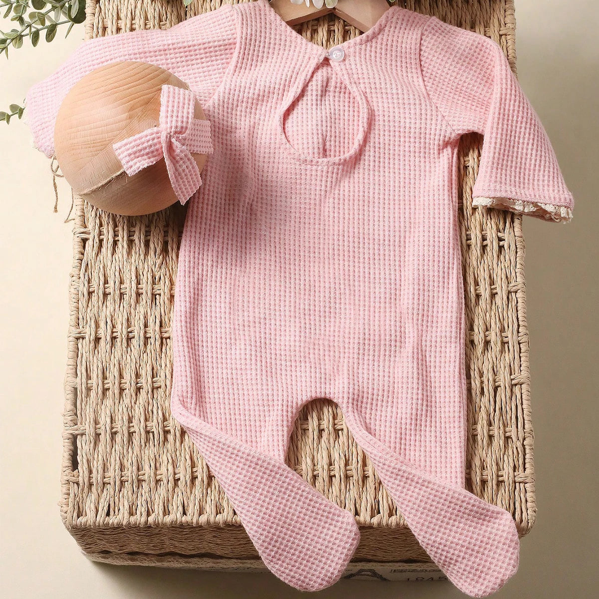 KMK - Newborn Soft Waffle Romper + Headband