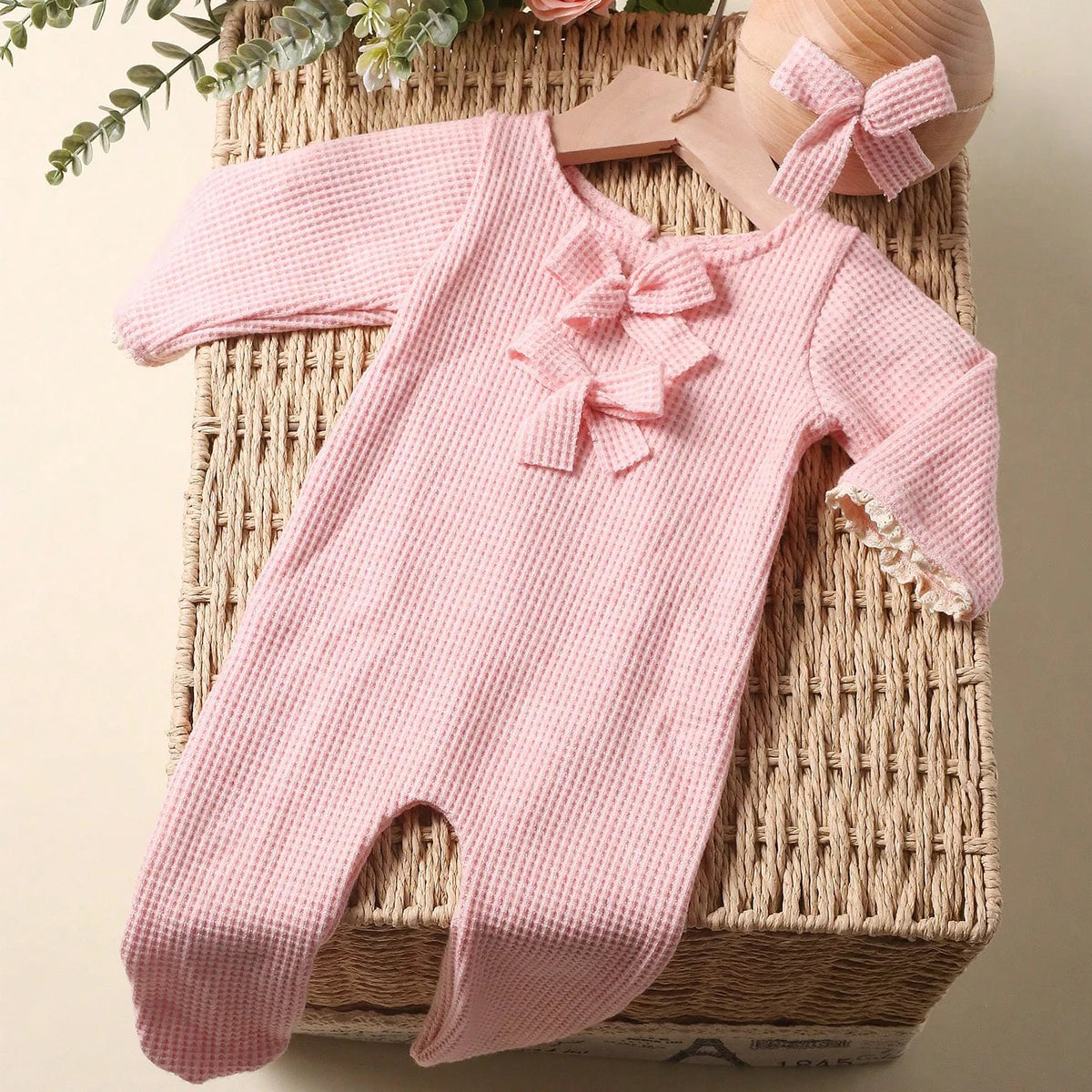 KMK - Newborn Soft Waffle Romper + Headband