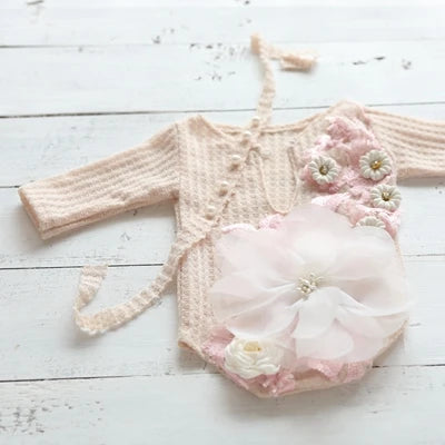 KMK - Newborn Stretchy Embroidered Romper Set