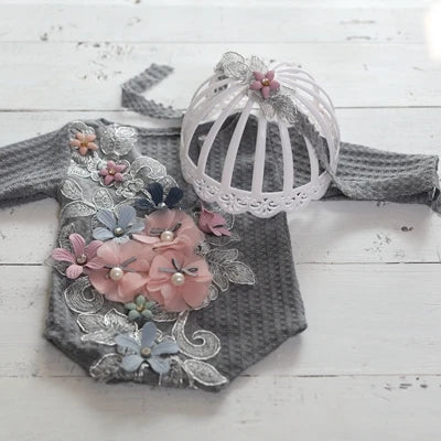 KMK - Newborn Stretchy Embroidered Romper Set