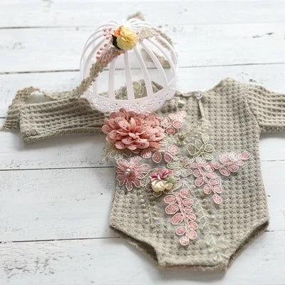 KMK - Newborn Stretchy Embroidered Romper Set