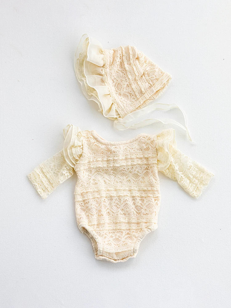 KMK - Newborn Sweet Lace Romper + Hat 2pcs/Set