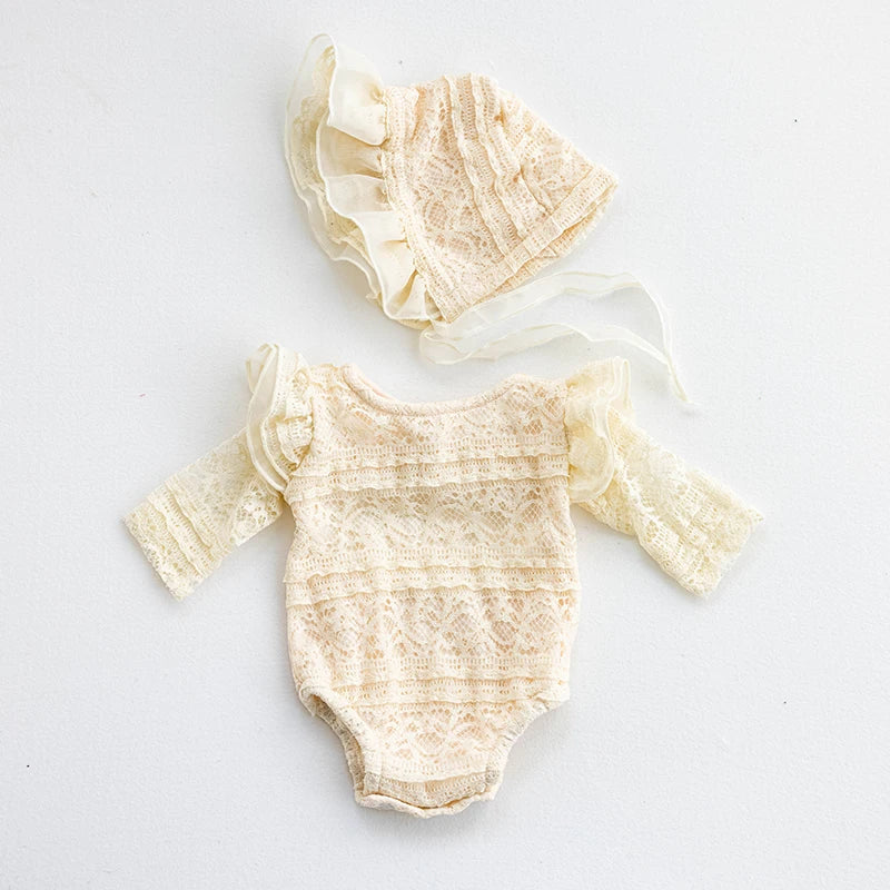 KMK - Newborn Sweet Lace Romper + Hat 2pcs/Set