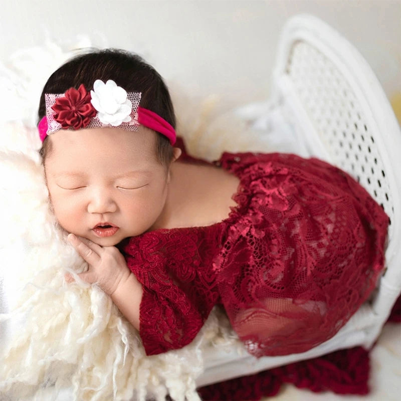 KMK - Newborn red lace romper