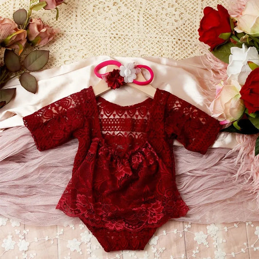 KMK - Newborn red lace romper