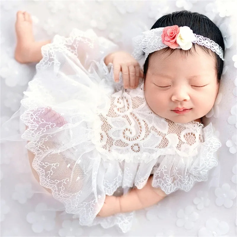 KMK - Newborn white lace romper