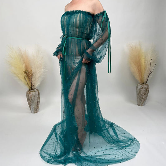 KMK - Off Shoulder Tulle Maternity Gown